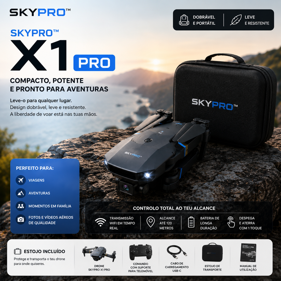 SKYPRO™ X1 PRO | Drone 4K Dobrável com Câmara Dupla e