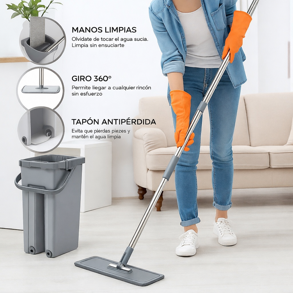 SparkClean™ — Suelo Brillante en 5 Minutos, Sin Agacharte, Sin Tocar Agua Sucia | + 5 Recambios GRATIS